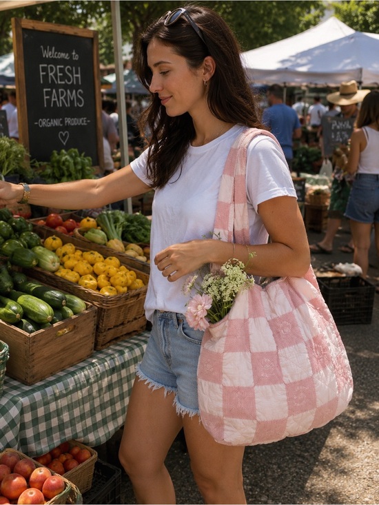 Handmade Handbags - Quilted Pink Patchwork Tote Bag,Handmade